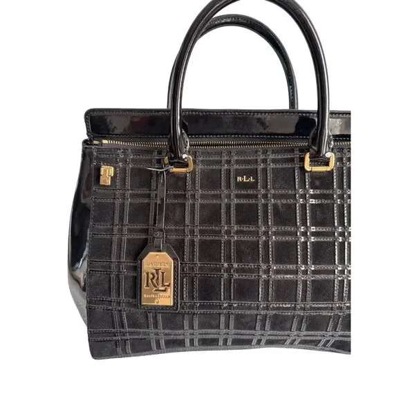 Lauren Ralph Lauren Womens Black Patent Leather Crossbody Satchel Bag Large - Picture 5 of 14